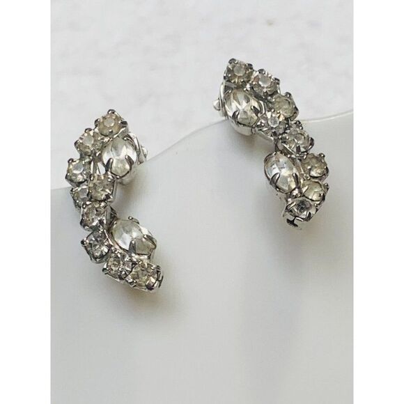 Vintage Crystal Shimmering Rhinestone Bling Sparkle Clip On Button Earrings - Picture 4 of 10